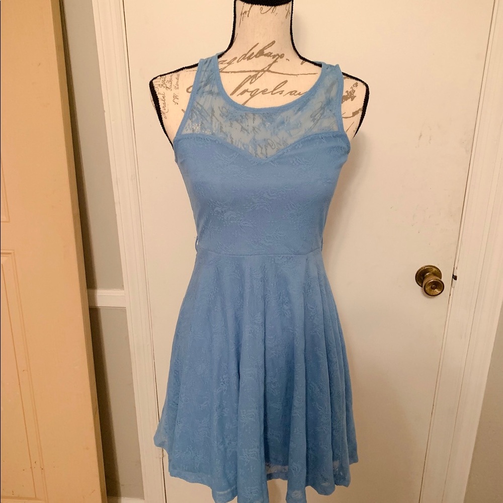 Lace Blue Skater Dress